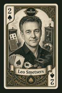 Vintage playing card illustration of magician Leo Smetsers (2 Spades) at Premium Magic Store